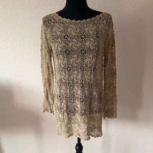 Gold Crochet Lace Tunic Top
